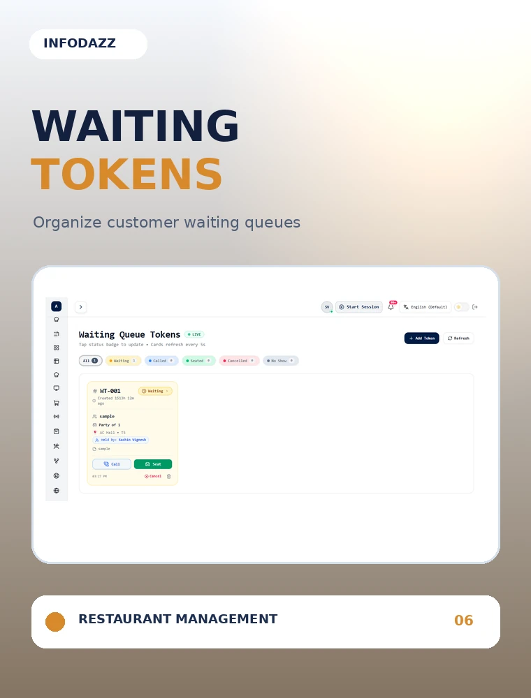Resto POS - Waiting Queue Tokens